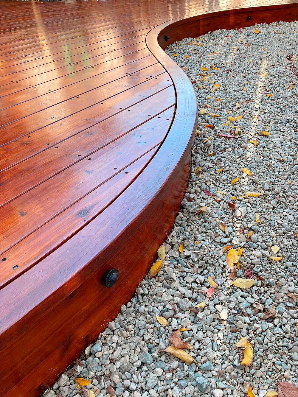 The skirt and wave edge have no exposed fasteners. The screws (supported by epoxy) are driven from the back; the epoxy not only adds enormous strength, but also adds water resistance to these critical areas.