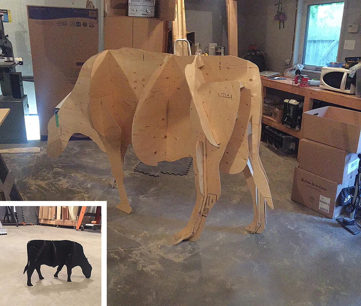 We first had to make a hand-held model to be sure my plan would work (shown inset). From there I scaled up the plans to full size and made the plywood structure.