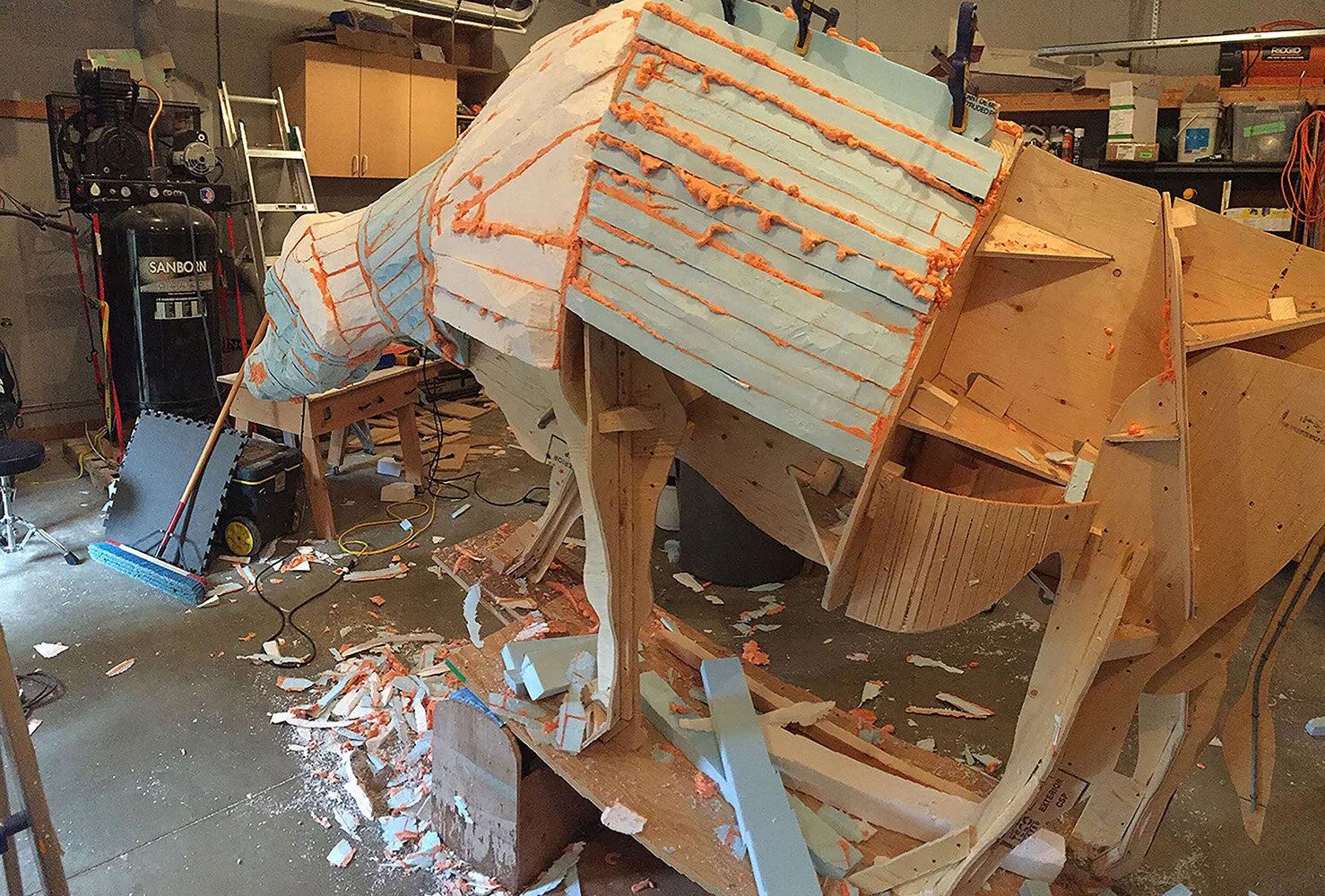 Then it was ‘simply’ a matter of filling in the shape with foam - both rigid and expanding types. This took a very long time and was a trial and error process. The foam was not cheap, so care needed to be taken to place it not too far past where it w