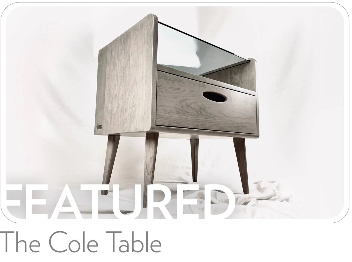 Introducing The Cole Table. This set of low profile side tables are hand crafted from solid cherry hardwood with a custom white-tinted varnish over stain that we call ‘Danish Driftwood’. Dovetailed drawers and traditional blind dado joinery blend bea